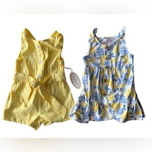 Girls Lemon Yellow Romper and Floral Dress Set, 12 Months